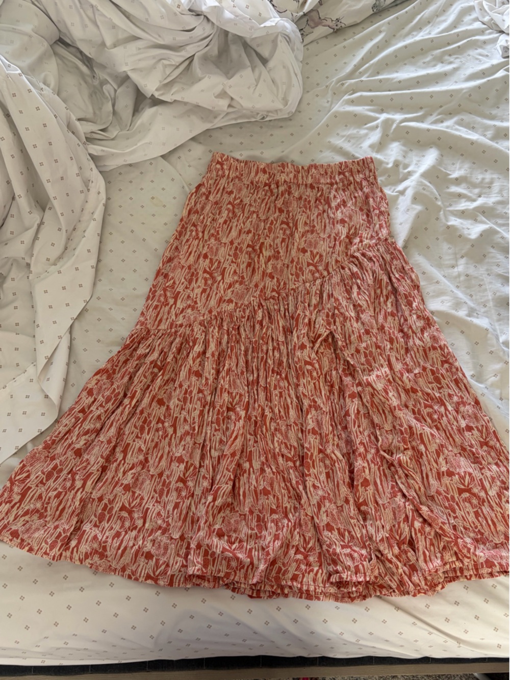 Women's Orange and cream Cactus Print Midi Skirt